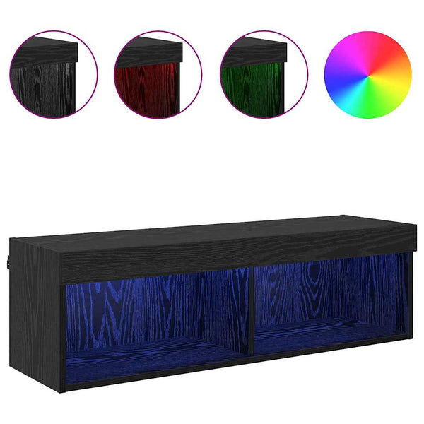 TV-Wandschrank mit LED, Schwarz Eiche