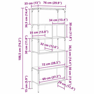 Bücherregal Schwarz Eichen-Optik 188,5 cm