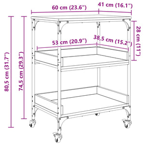 Küchentrolley Schwarz Eichenoptik 60cm