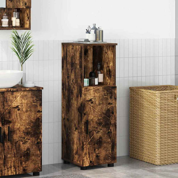 vidaXL Bathroom Cabinet with Door Smoked Oak 30 x 35 x 95 cm