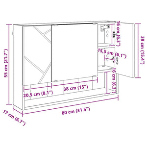 Spiegelschrank Geräucherte Eiche 80cm