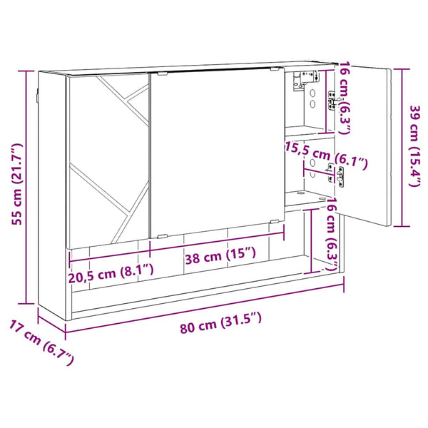Spiegelschrank Geräucherte Eiche 80cm