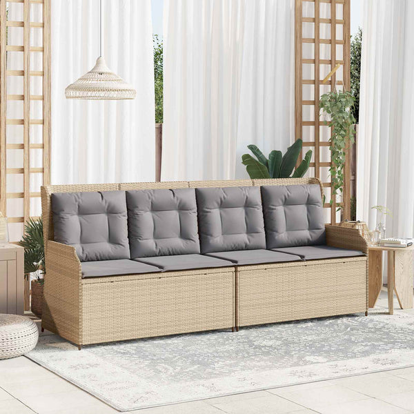 vidaXL Garden Bench with Cushions Beige and Grey Poly Rattan
