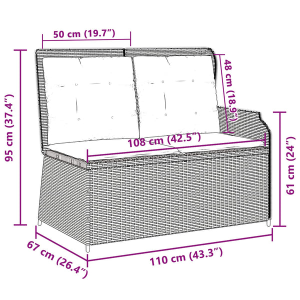 vidaXL Garden Bench with Cushions Beige and Grey Poly Rattan
