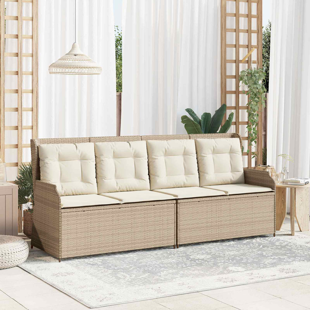 vidaXL Garden Bench with Cushions Black and Cream Poly Rattan