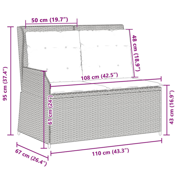 vidaXL Garden Bench Light Grey Poly Rattan