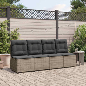 vidaXL Garden Sofa with Cushions Gray Poly Rattan