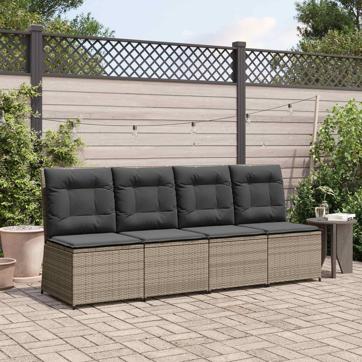 vidaXL Garden Sofa with Cushions Gray Poly Rattan