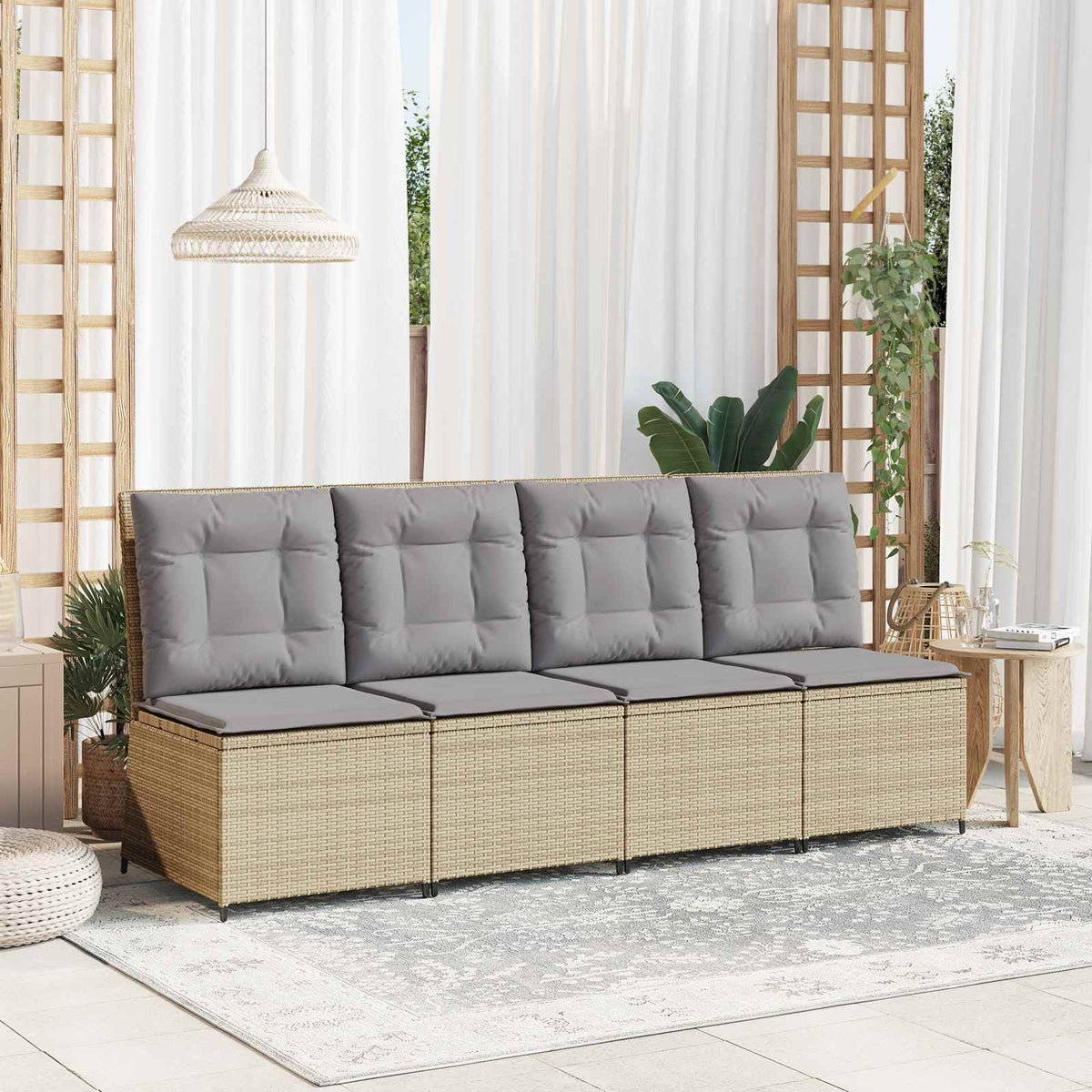 vidaXL Garden Sofa with Cushions Beige and Grey Poly Rattan