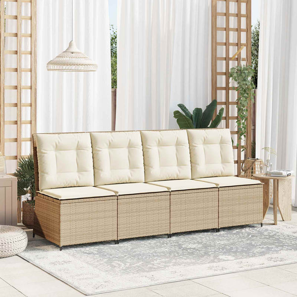 vidaXL Garden Sofa with Cushions Black and Cream White Poly Rattan