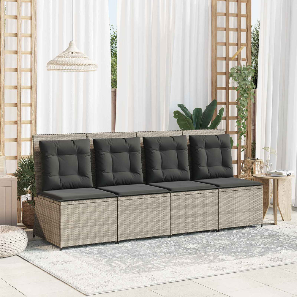 vidaXL Garden Sofa with Cushions Light Grey Poly Rattan