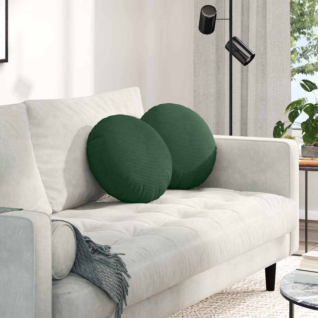 vidaXL Seat Cushions 2 pcs Dark Green Ø 40 cm Corduroy