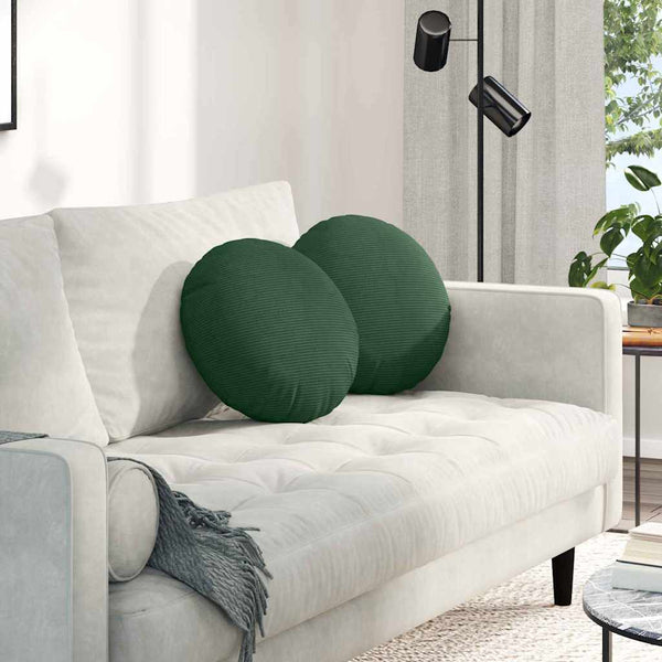 vidaXL Seat Cushions 2 pcs Dark Green Ø 40 cm Corduroy