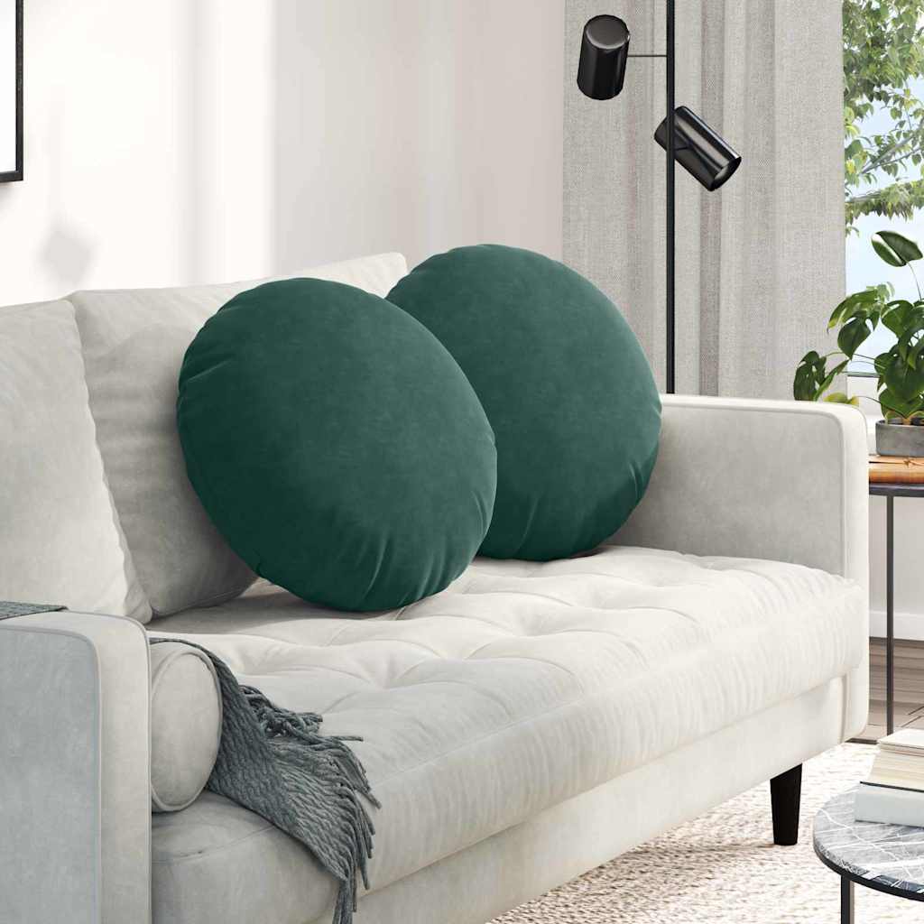 vidaXL Seat Cushions 2 pcs Dark Green Ø50 x 19 cm Velvet