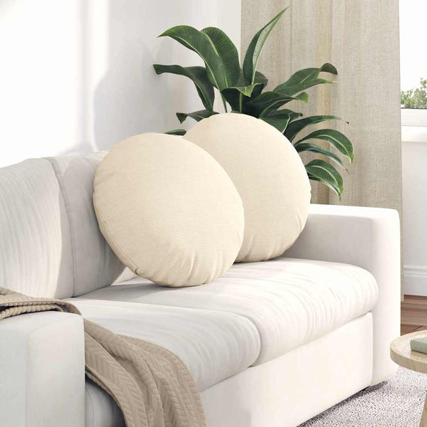vidaXL Seat Cushions 2 pcs Cream Ø50 x 19 cm Cord Fabric