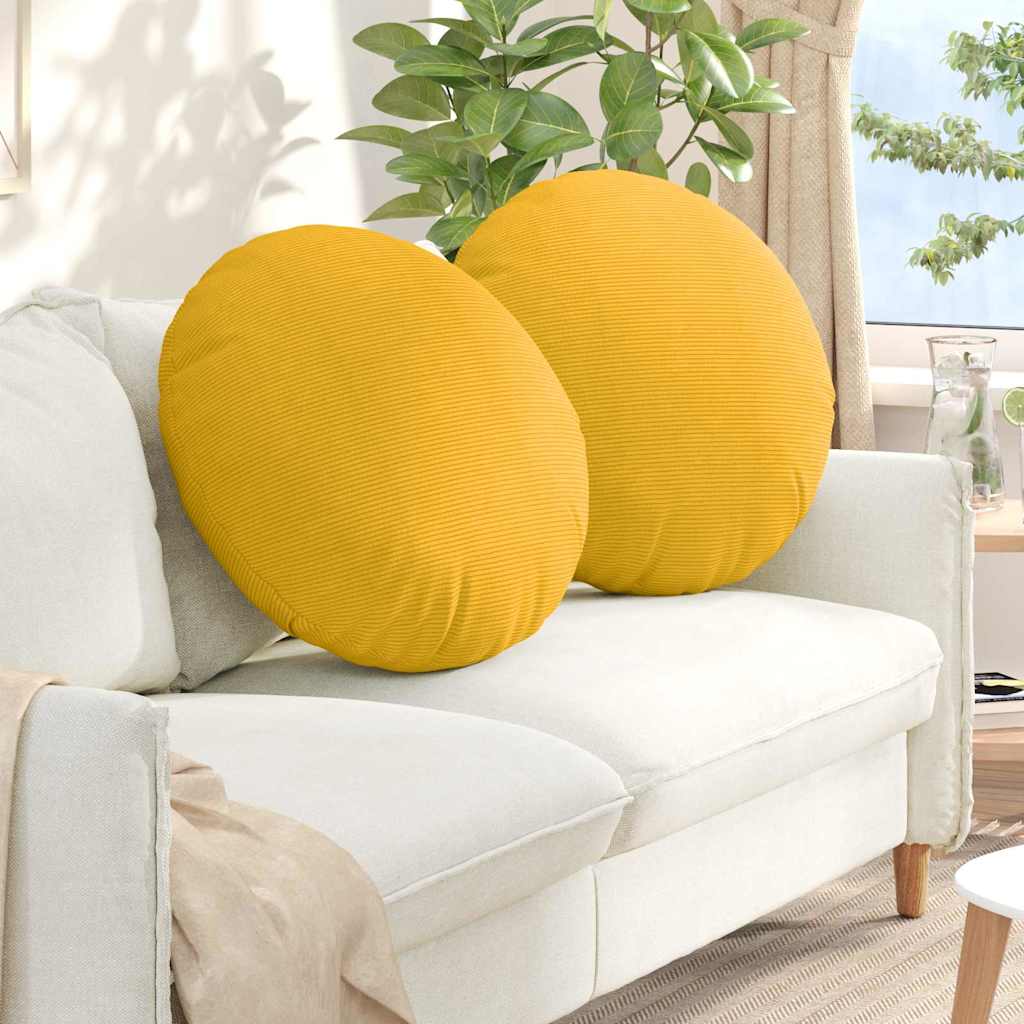 vidaXL Seat Cushions 2 pcs Light Yellow Ø60 x 21 cm Corduroy