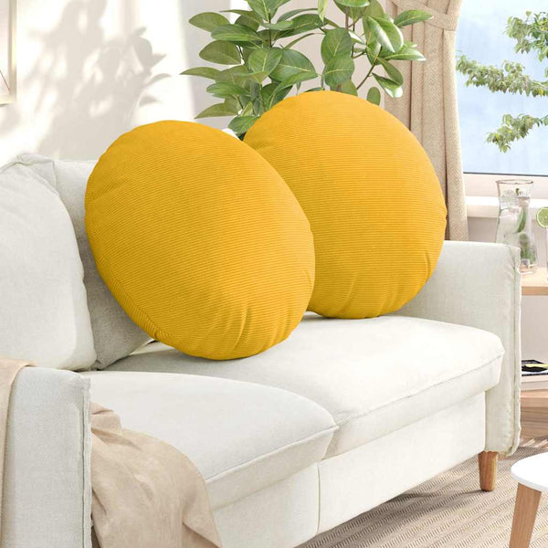 vidaXL Seat Cushions 2 pcs Light Yellow Ø60 x 21 cm Corduroy