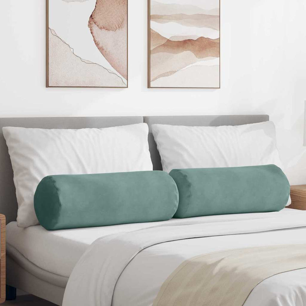 vidaXL Bolster Pillows 2 pcs Sea Green Ø 25 x 70 cm Corduroy