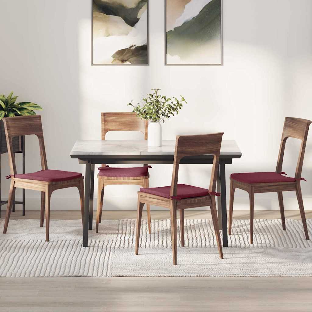 vidaXL Seat Pads 4 pcs Wine Red 40 x 40 x 3 cm Fabric