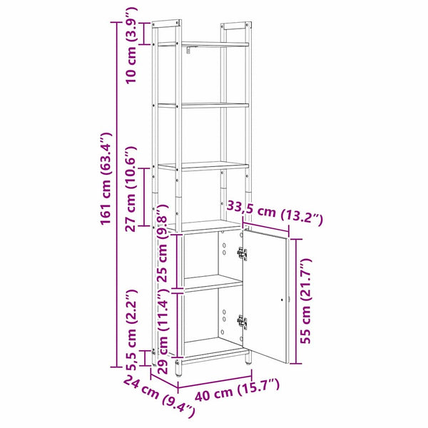 vidaXL Bookshelf Black Oak Look 40 x 24 x 161 cm Engineered Wood