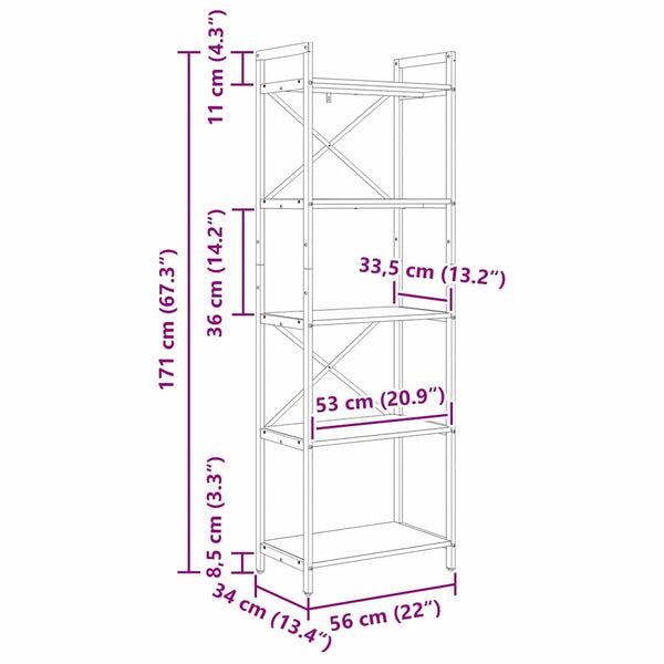 vidaXL Bookcase Artisan Oak 56 x 34 x 171 cm Engineered Wood