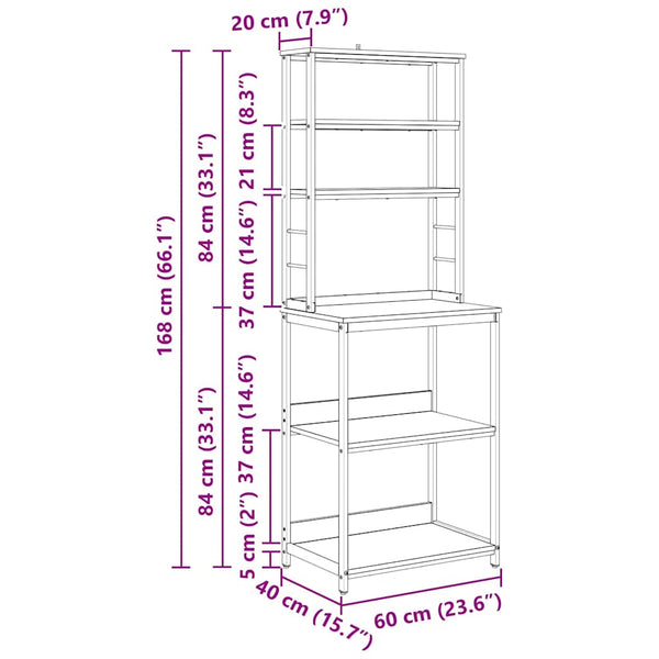 vidaXL Kitchen Shelf Smoked Oak 60 x 40 x 168 cm Engineered Wood