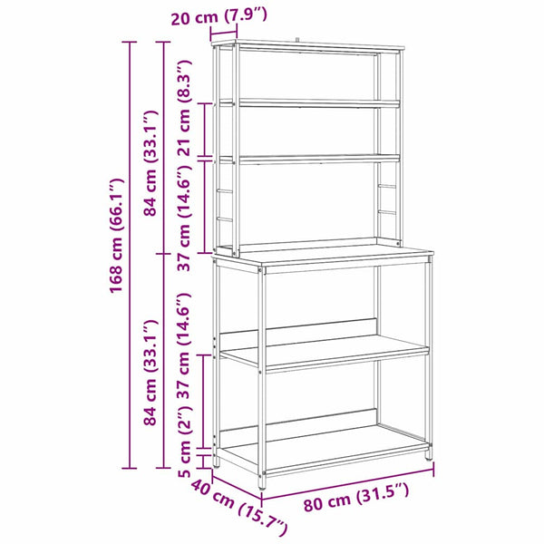 vidaXL Kitchen Shelf Smoked Oak 80 x 40 x 168 cm Engineered Wood