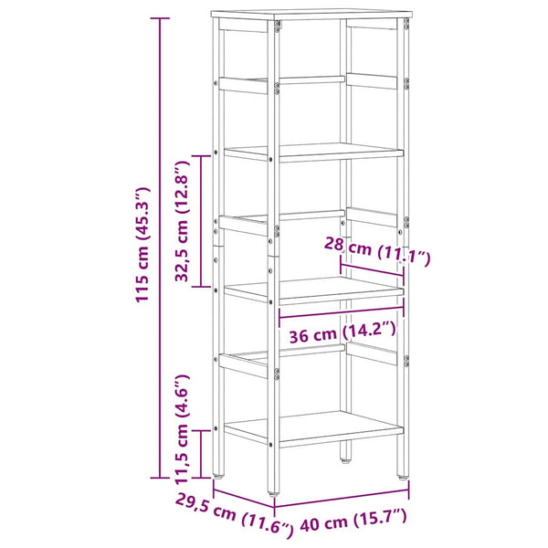 vidaXL Bookcase Black Oak-Effect 40 x 29.5 x 115 cm