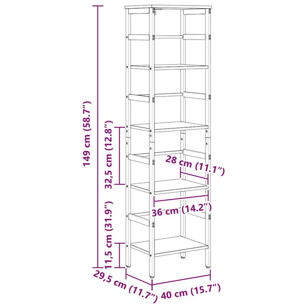 vidaXL Bookshelf Smoked Oak 40 x 29.5 x 149 cm Engineered Wood