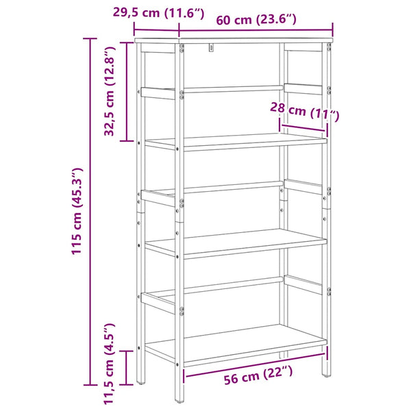 vidaXL Bookcase Sonoma Oak 60 x 29.5 x 115 cm Engineered Wood