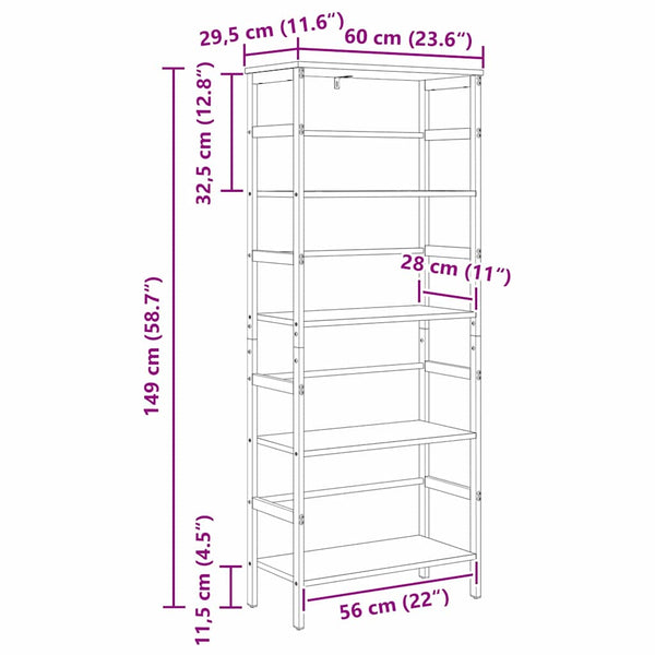 vidaXL Bookshelf Black Oak Look 60 x 29.5 x 149 cm