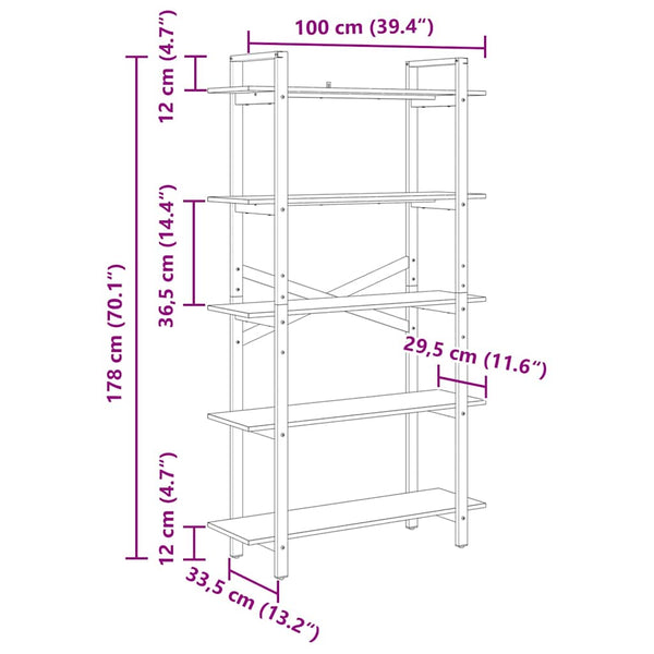 vidaXL Bookcase Black Oak Look 100 x 33.5 x 178 cm