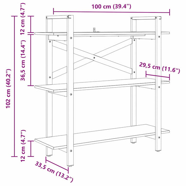 vidaXL Bookshelf Black Oak Look 100 x 33.5 x 102 cm