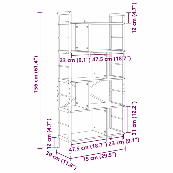 vidaXL Bookshelf Smoked Oak 75 x 30 x 156 cm Engineered Wood