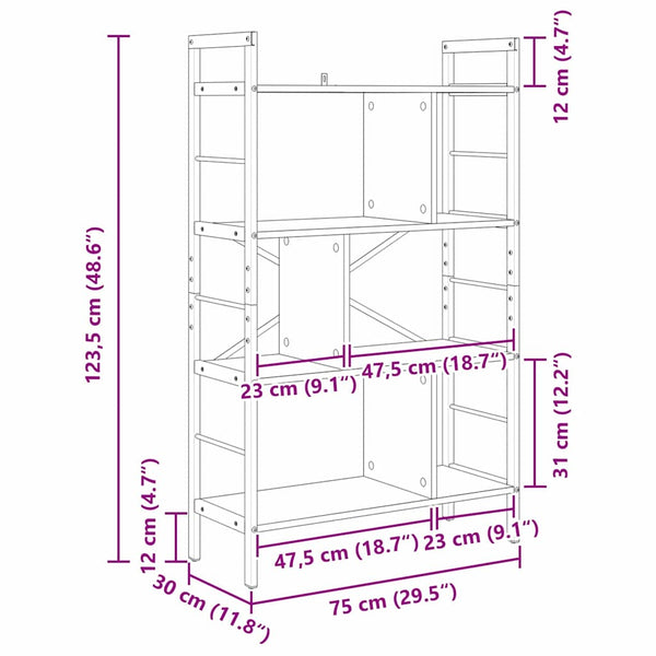 vidaXL Bookshelf Sonoma Oak 75 x 30 x 123.5 cm Engineered Wood