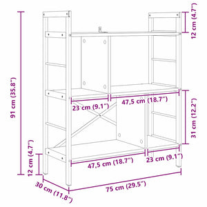 vidaXL Bookcase Black Oak Look 75 x 30 x 91 cm Engineered Wood