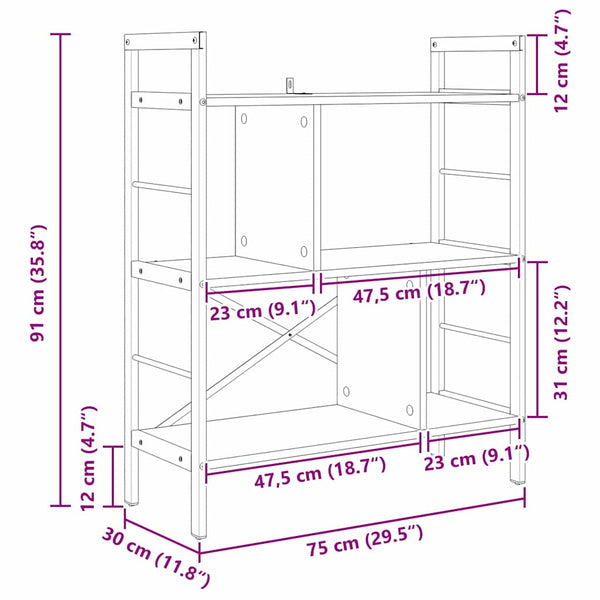 vidaXL Bookshelf Artisan Oak 75 x 30 x 91 cm Engineered Wood