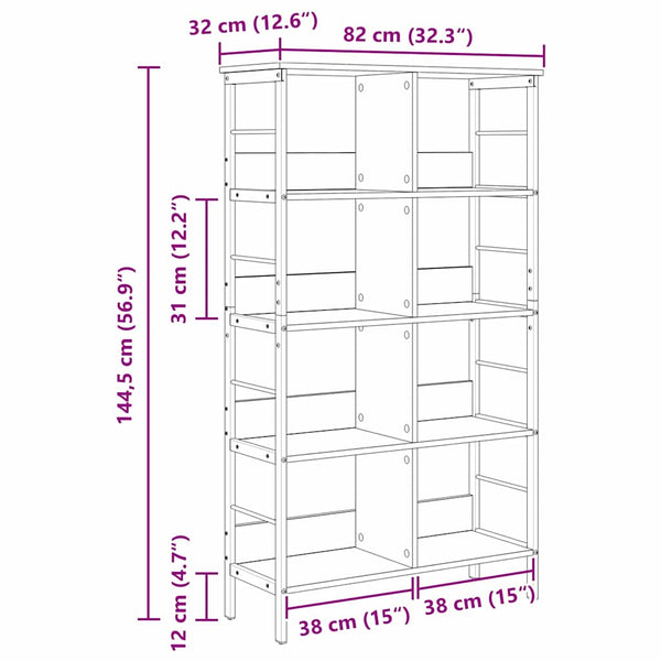 vidaXL Bookshelf Smoked Oak 82 x 32 x 144.5 cm Engineered Wood