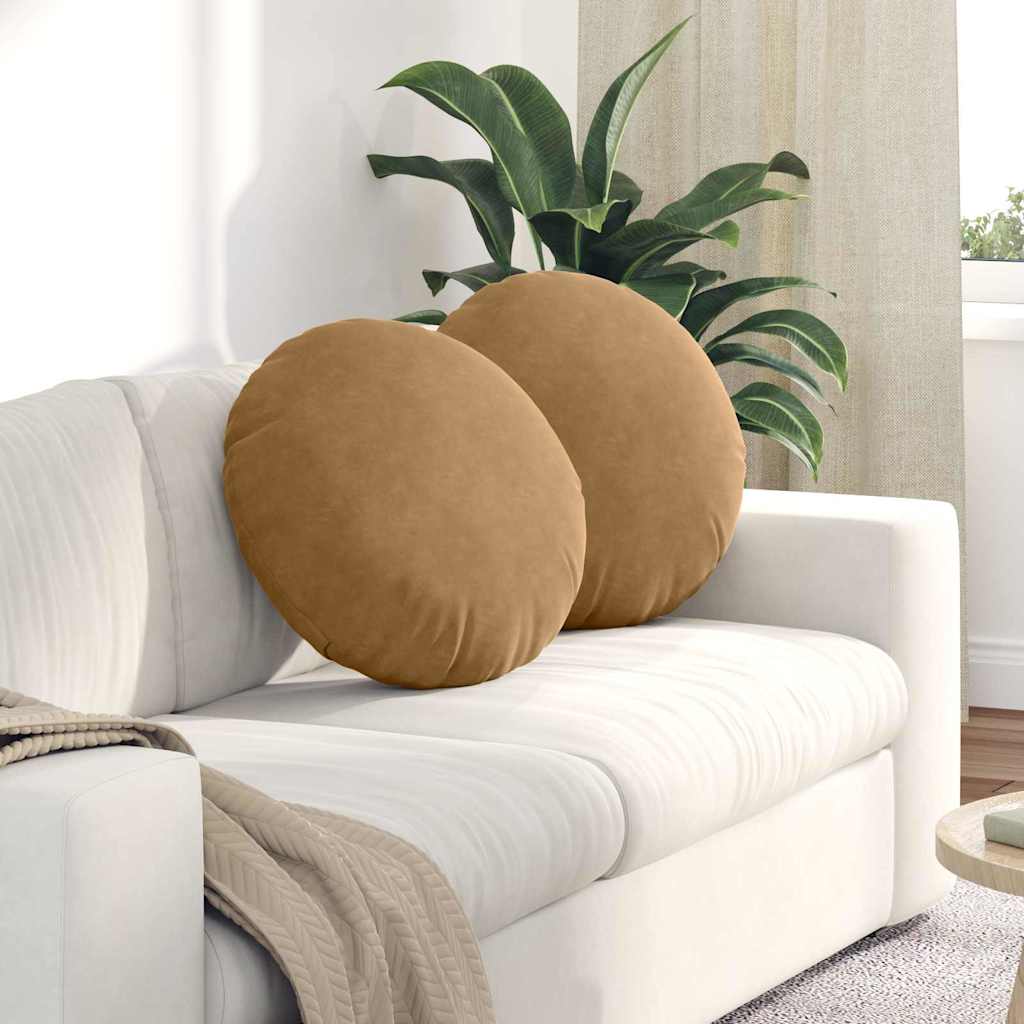 vidaXL Seat cushions 2 pcs Brown Ø50 x 19 cm Velvet