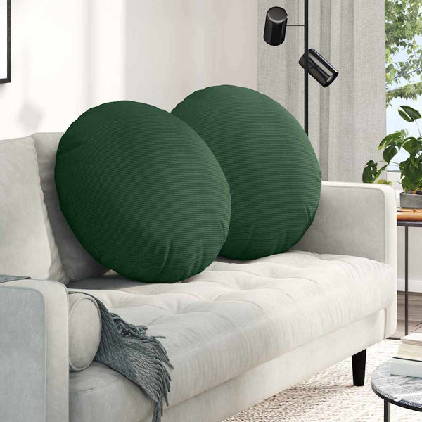 vidaXL Seat Cushions 2 pcs Dark Green Ø60 x 21 cm Corduroy