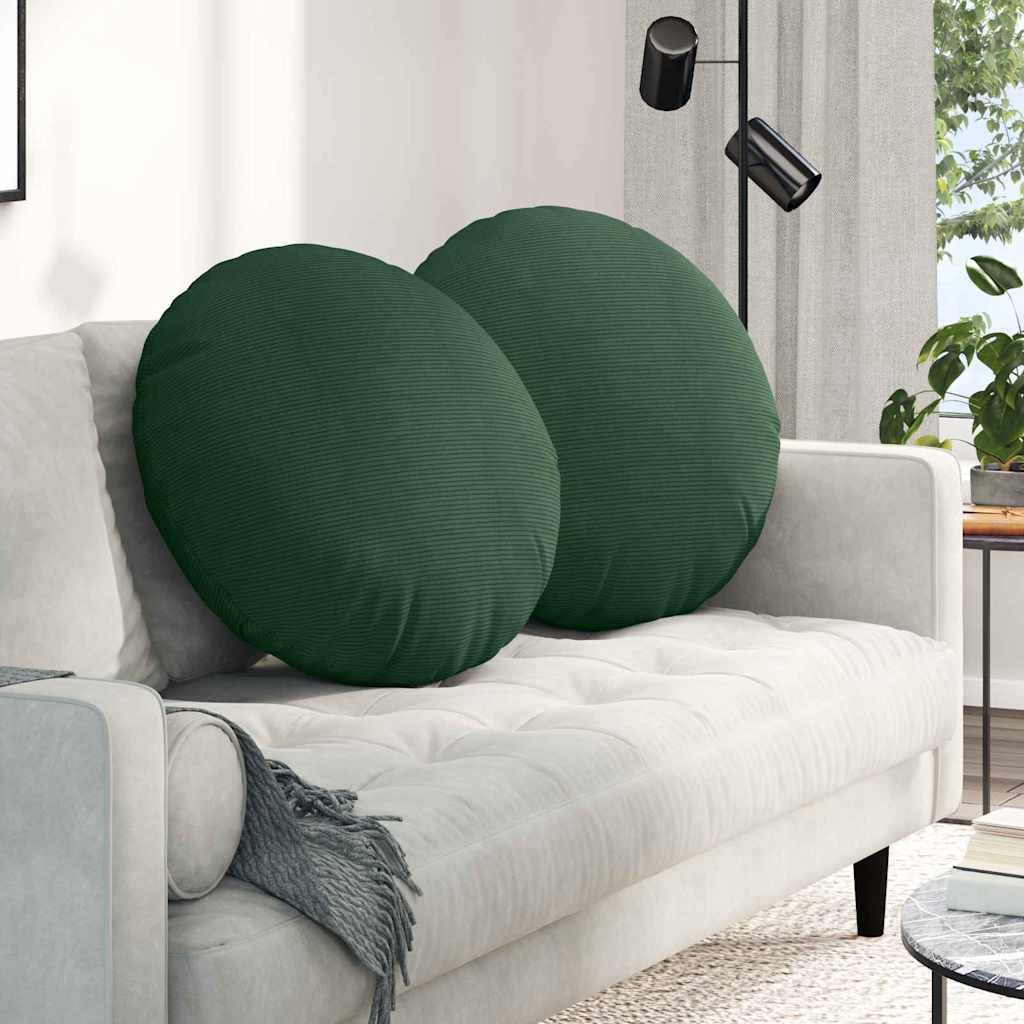 vidaXL Seat Cushions 2 pcs Dark Green Ø 80 cm Corduroy