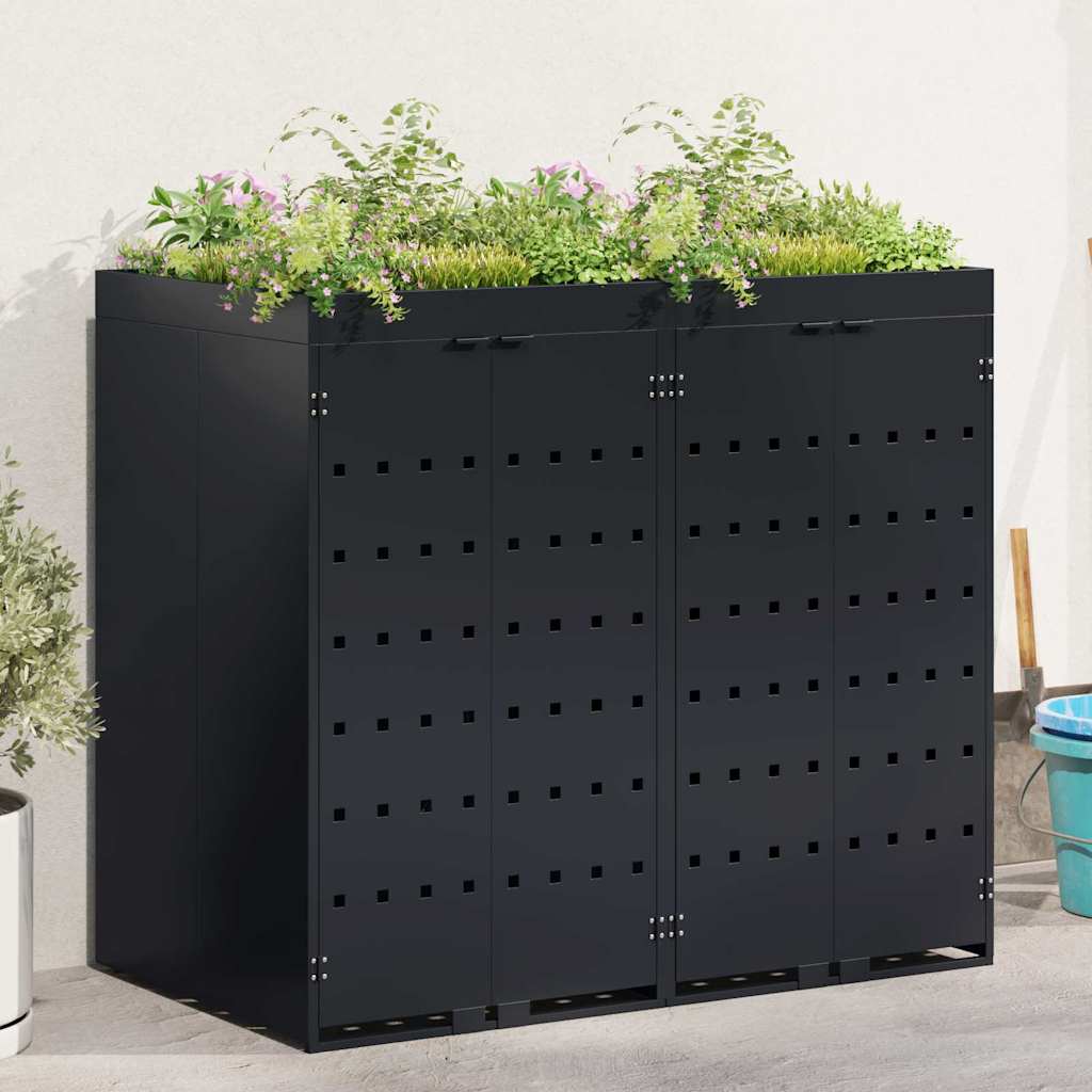 vidaXL Wheelie Bin Shed for 2 Bins Black 136 x 77.5 x 121.5 cm