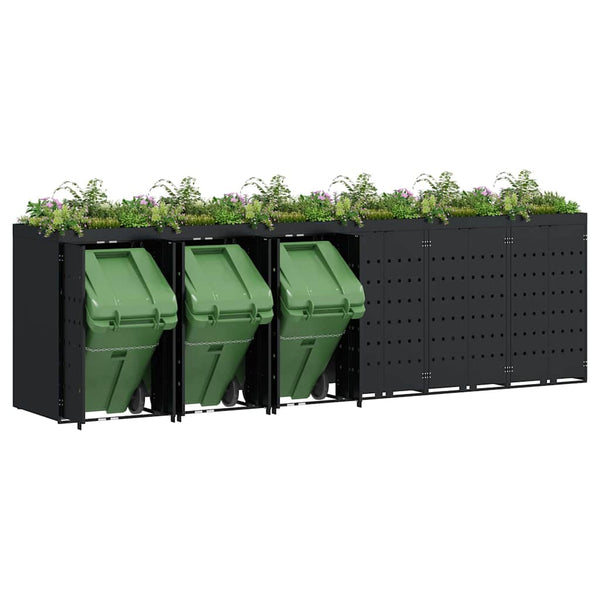 vidaXL Wheelie Bin Shed for 6 Bins Black 408 x 77.5 x 121.5 cm