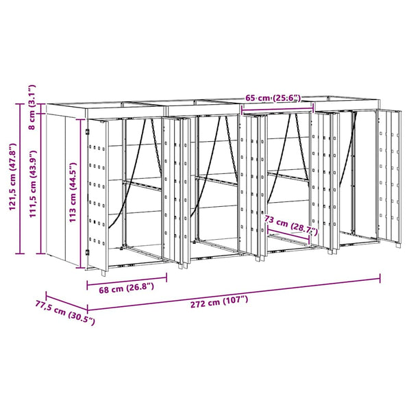 vidaXL Wheelie Bin Shed for 4 Bins Anthracite