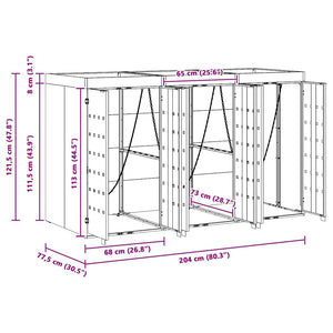 vidaXL Triple Wheelie Bin Shed Light Grey 204 x 77.5 x 121.5 cm