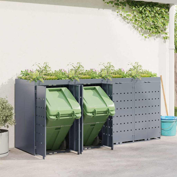 vidaXL Wheelie Bin Shed for 4 Bins Light Grey 272 x 77.5 x 121.5 cm