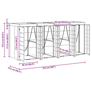 vidaXL Wheelie Bin Shed for 4 Bins Light Grey 272 x 77.5 x 121.5 cm