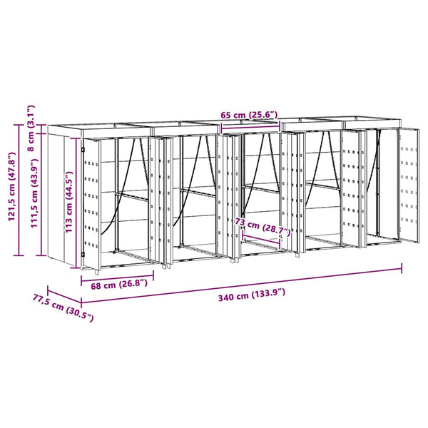 vidaXL Wheelie Bin Shed for 5 Bins Light Grey 340 x 77.5 x 121.5 cm