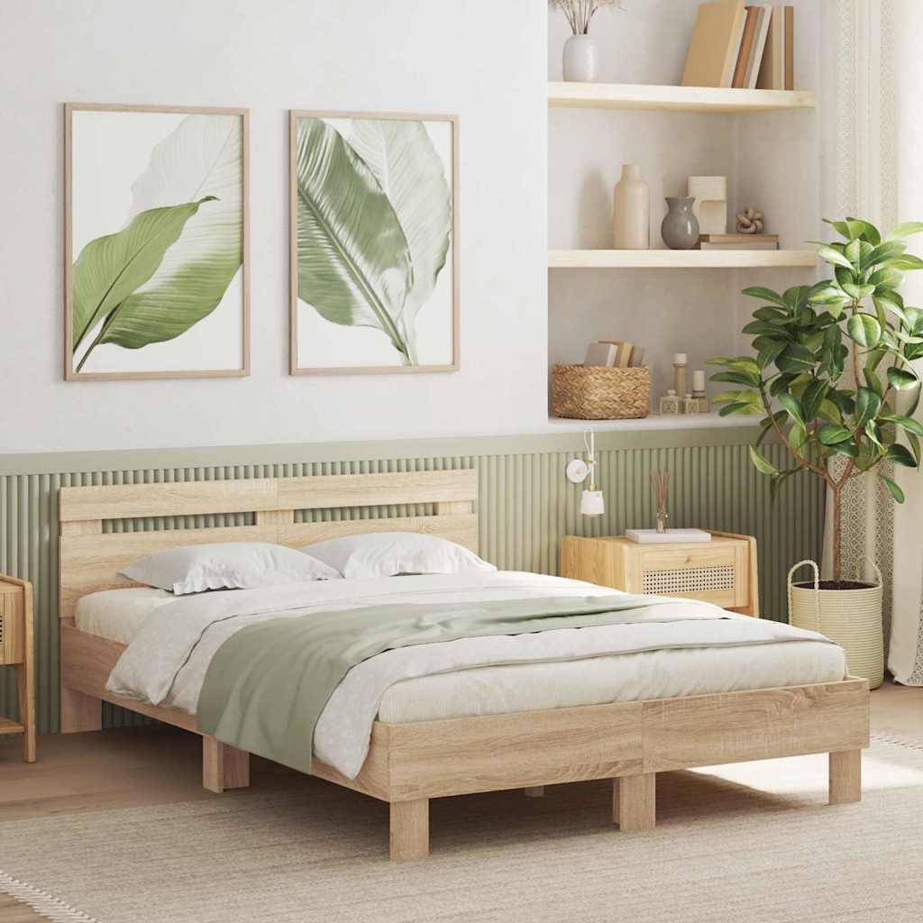 vidaXL LED Bed Frame Sonoma 137x190 cm Engineered Wood