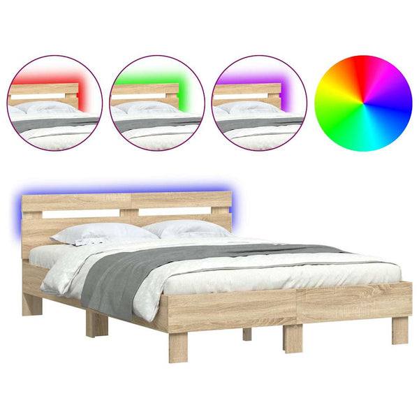vidaXL LED Bed Frame Sonoma 137x190 cm Engineered Wood